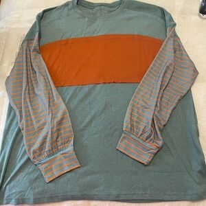 Color block Crew Neck tops Loose Fit Striped Shirt Oversized